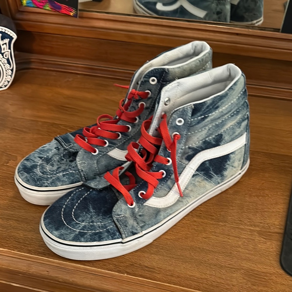 Vans Blue and Red High-Top Sneakers